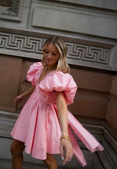 Preppy Pink Mini Dress, Aje Dress Outfit, Bow In Back Of Dress, Short Dresses With Bow, Pink Aje Dress, Pink Recruitment Dress, Aje Pink Dress, Short Pink Dress Outfit, Pink Summer Dress Outfit