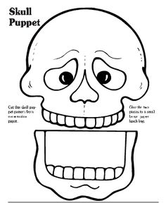 the skull puppet is shown with instructions to make it look like an adult sized skeleton