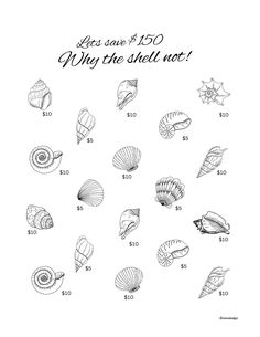 seashells and starfish are shown in this printable coloring page for kids