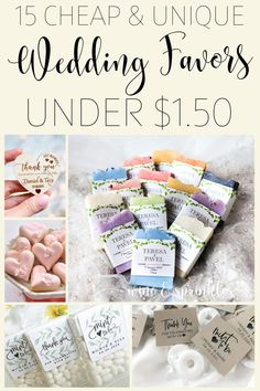 wedding favors under $ 150 with the words, cheap and unique wedding favors under $ 150