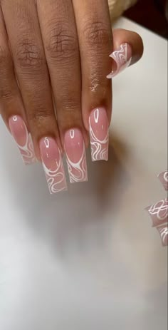 abstract nail design Graduation Nails, French Tip Acrylic Nails, Simple Acrylic Nails, Long Acrylic Nails Coffin, Long Square Acrylic Nails, White Nail