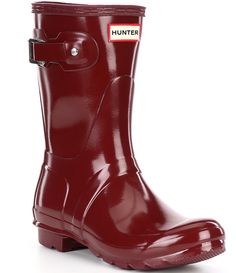 From Hunter&#x2C; the Women's Original Short Rain Boots feature:Rubber upperPull on designAdjustable strap for a custom fitLogo detailing at frontSynthetic liningRubber outsoleApprox. 9.45" shaft heightApprox. 14.76" shaft circumferenceApprox. 0.59" heel heightImported. Short Rain Boots, Wellington Boot, Outdoor Boots, Women Hunters, Dillard's, Boot Shoes Women, Mid Calf, Rain Boots, Bootie Boots