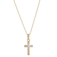 True and timeless, this cross pendant necklace features a diamond-shaped center in contrasting white gold that adds a tasteful pop of contrasting color. The pendant dangles gracefully from a loop on a 14k gold chain that’s perfect for your Sunday’s best, or any day of the week. White Crucifix Necklace In Fine Jewelry Style, White Crucifix Necklace Fine Jewelry, Baby Necklace, Rope Jewelry, Baby Cross, Day Of The Week, Cross Pendant Necklace, Diamond Shaped, Metal Necklaces