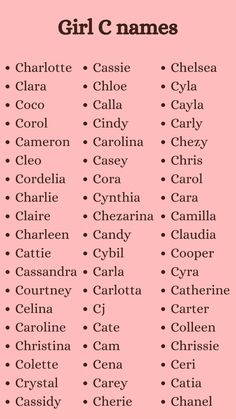 a pink poster with the names of girls names in black and white, against a light pink background