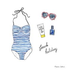 a drawing of a bathing suit and sunglasses