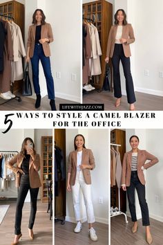 5 Business Casual Workwear Outfits with a Camel Blazer - LIFE WITH JAZZ Dressy Casual Outfits For Women, Tan Blazer Outfits Women, Tan Blazer Outfits, Camel Blazer Outfit, Life With Jazz, Workwear Outfits, Casual Outfits For Women