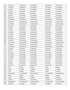 a table that has different types of words and numbers in each word, with the same number