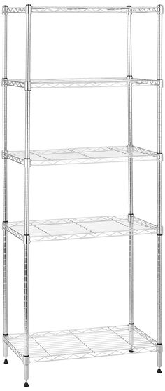 four tiered shelving unit with wheels on each side and three shelves in the middle