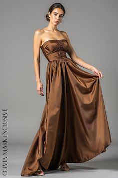 Elegant Satin Maxi Dress - Rich Caramel Brown Dress Rich, Copper Brown, Floor Length Skirt, Caramel Brown, Satin Maxi, Satin Maxi Dress, A Line Gown, Brown Dress, Olivia Mark