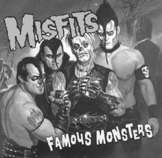 the cover art for misfis'famous monsters album, featuring two men with their arms around each other