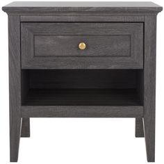 the night stand is made from dark wood and has an open drawer on one side