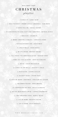 a white christmas list with snowflakes on it