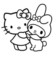 hello kitty and her baby hippoo are hugging each other in this coloring page