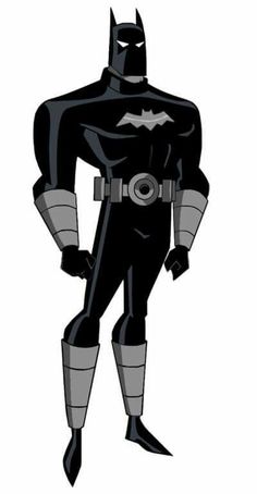 a black and white batman standing with his hands on his hips, wearing an armor