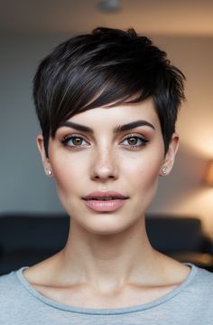 Very Short Pixie Haircut, Balage Hair, Pixie Cut With Long Bangs, Super Short Pixie, Pixie Haircut Ideas, Asymmetrical Pixie Cuts, Chic Short Hair