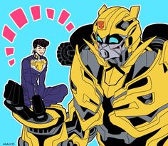 Josuke & Bumblebee Transformer Drawing, Transformers Crossover, Transformers Cartoon, Transformers Drawing, Transformers Idw, Transformers Robots In Disguise, Dio Brando