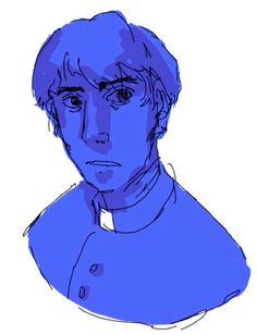 a drawing of a man with blue hair