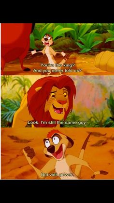 the lion king and his friends are talking to each other