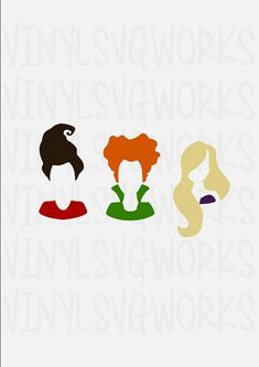 three silhouettes of people with different hair colors