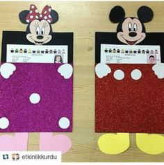 mickey mouse and minnie mouse cut out from paper