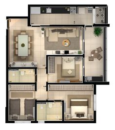 the floor plan of a three bedroom apartment