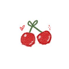 two cherries are drawn in the shape of hearts