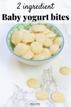 two ingredient baby yogurt bites in a bowl with text overlay that reads, 2 ingredient baby yogurt bites