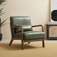 PRICES MAY VARY. Material: Green Accent armchair is made of 25% rubberwood, 45% foam 20% PU Leather Size: Overall Dimension: 25.75 ”L x 33.75 ”W x 30.75 ”H, Seat height: 16.25" Holds over 330lbs with its wooden frame, solid Rubberwood frame for long-lasting durability Fit: Accent chair is a great option for rounding out your seating arrangement with an extra seat that helps complement your space's style, also a versatile piece that helps put the finishing on your home Design: This vintage-look P Reading Armchair, Sleeper Chairs, Leather Lounge Chair, Accent Arm Chairs, Leather Lounge, Modern Armchair, Arm Chairs, Living Room Furniture Sofas, Furniture Outlet Stores