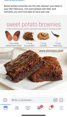 an image of some brownies on a plate with the caption sweet potato brownies