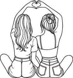 Drawing Ideas For Your Best Friend, Cute Sister Drawings, Lgbtq Coloring Pages, Cute Things To Draw For Your Best Friend, Two Best Friends Sketch, Bff Sketches, Cute Drawings For Friends