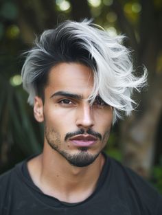 Exploring 33 Diverse White Hair Color for Men Ideas Across Silver and Ash Tones White Hair Styles, Blond Hair Styles, Platinum Blonde Hair Men, Dyed White Hair, Hair Color For Men, Male Hair Styles, Black And Silver Hair