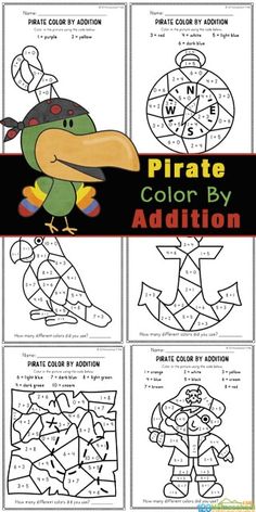 pirate color by addition for kids to learn how to read the letters and numbers in this book