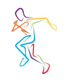 a man is running with a tennis racket in his hand and the colors are multicolored