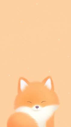 an orange fox with its eyes closed sitting on the ground in front of a pink background