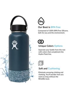 the hydro flask water bottle is shown with instructions on how to use it