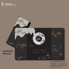 a coffee shop tri fold brochure is shown