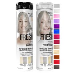 PRICES MAY VARY. ✂ SALON FRESH COLOR…EVERY DAY! Meet No Fade Fresh! Bond Rebuilding Semi-Permanent Direct Dye High Color Depositing Shampoos and Conditioners, the ultimate solution for at-home hair color and color care. Use between permanent hair color applications to keep color fresh. Created & perfected by professional hair colorists, based on salon technology for safely refreshing bleached & color-treated hair. 💇‍♀️CREATE AND MAINTAIN THE PERFECT COLOR Easy in the shower with just a 2-5 minu Metallic Hair Dye, Color Depositing Shampoo, Condition Hair, Shampoos And Conditioners, Grey Hair Dye, Temporary Hair Dye, Silver Shampoo, Beauty Hair Color, Shampoo And Conditioner Set