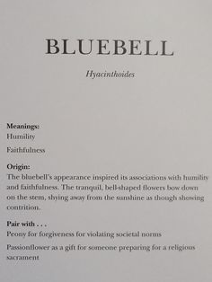 a close up of a piece of paper with writing on it and an image of bluebell