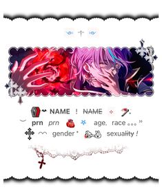 an image of some anime characters with different colors and font on them, including the name