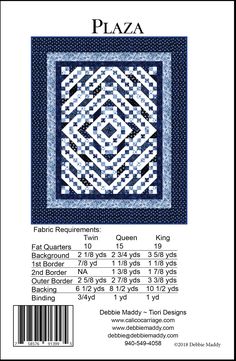 the pattern for this quilt is shown in blue and white