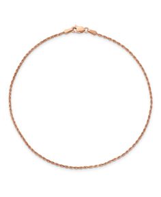 Show off your classic sense of style with this elegant rope chain anklet. Designed from 14k rose gold, this 9-inch long diamond cut finish anklet secures with lobster clasp. Rose Gold Anklet, Gold Anklet, Chain Anklet, Rope Chain, Teen Fashion Outfits, Teen Fashion, Anklets, Diamond Cuts, Gold Necklace