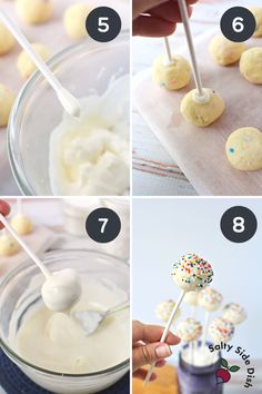 four pictures showing how to make sugar cookies and marshmallows with icing