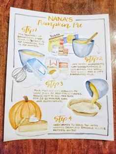 a poster with instructions on how to make pumpkin pie