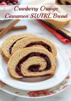 cranberry orange cinnamon swirl bread on a plate