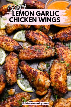 grilled lemon garlic chicken wings with dipping sauce