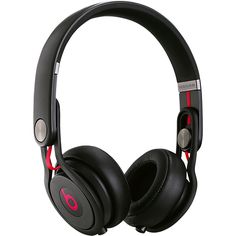 the beats on ear headphones are black and red