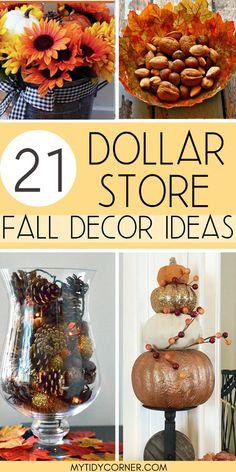 collage of dollar store fall decor ideas