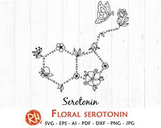 floral serotonn with butterflies on white wood background