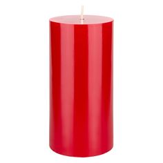 a red candle with a white stick sticking out of it's center, on a white background