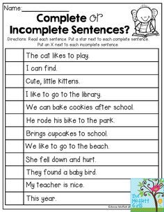 complete sentence worksheet for grade 1 students to practice their reading skills and spelling